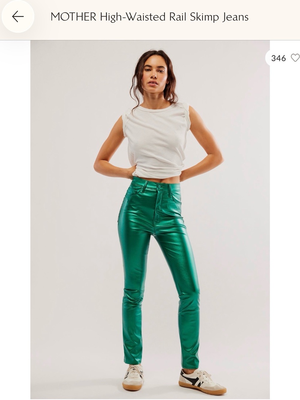 MOTHER Metallic Emerald High-Waisted Rail Skimp Jeans